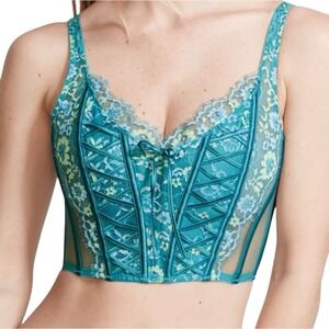 Victoria's Secret Dream Angels‎ Unlined Lace Corset BraTop Floral Teal Small DD